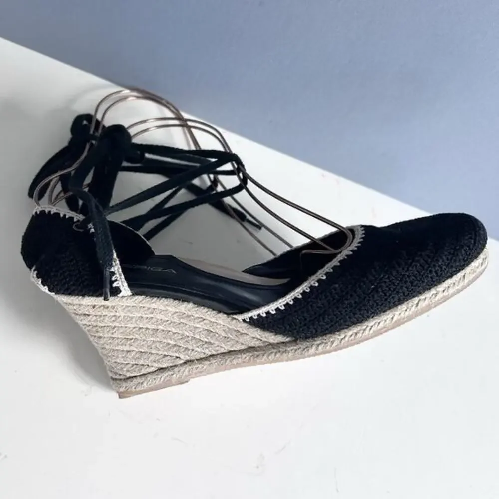 Via Spiga Wedge Sandals Sz 7 Ankle wrap Espadrilles Lenox Crochet Bohemian Siren